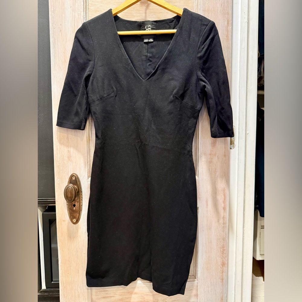 Barneys Co-op Black Ponte Sleeveless Half-Sleeve V-Neck Sheath Dress, Size S GUC